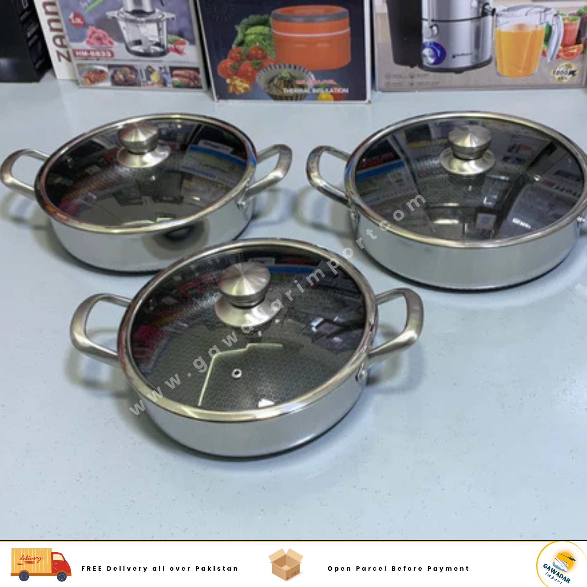 Laser Coating Shallow Casserole Complete Set Pure Non Stick Sizes 26 28 30